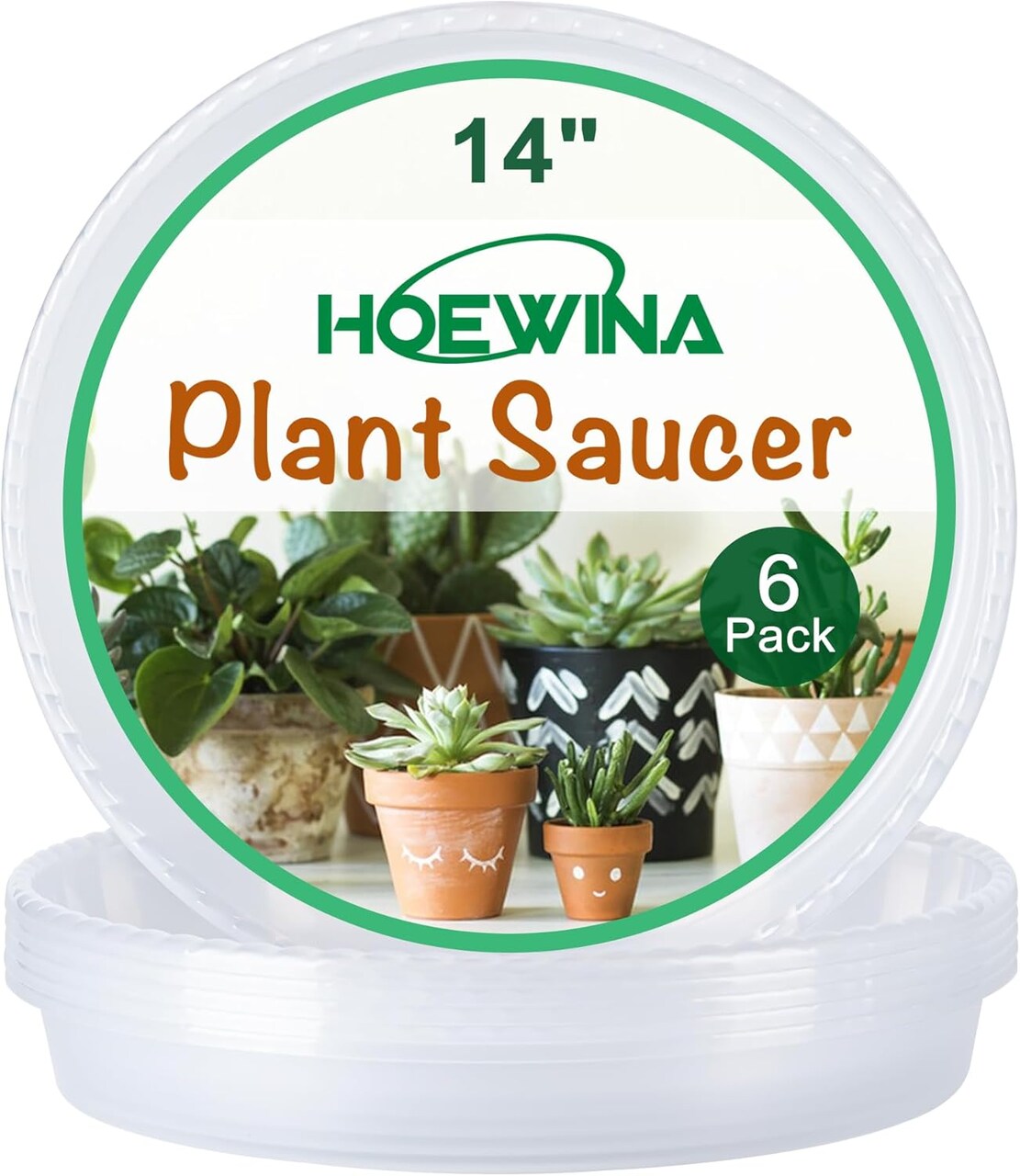 6-Pack 14-Inch Plastic Plant Saucers – Heavy-Duty Drip Trays for Indoor & Outdoor Potted Plants, Transparent Flower Pot Tray Protectors (Clear)